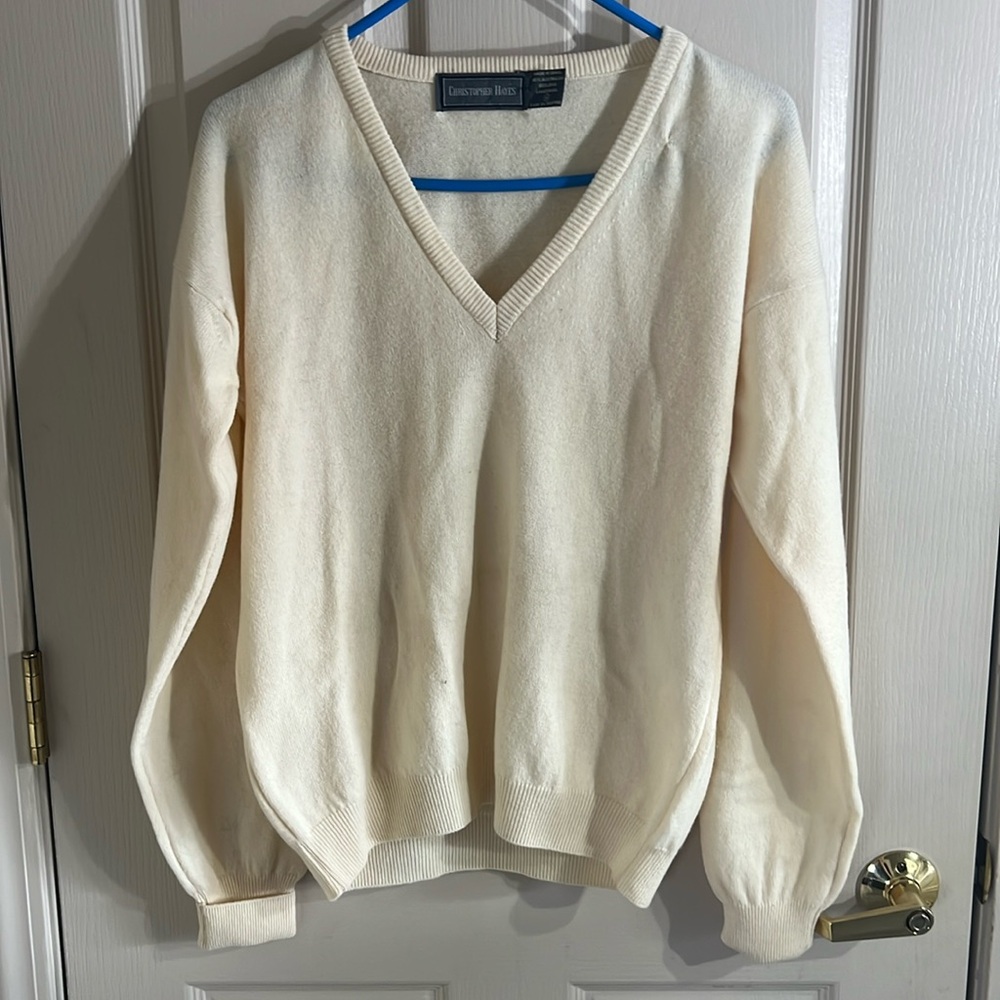 Christopher Hayes wool sweater V neck cream colored Like New Made in Israel